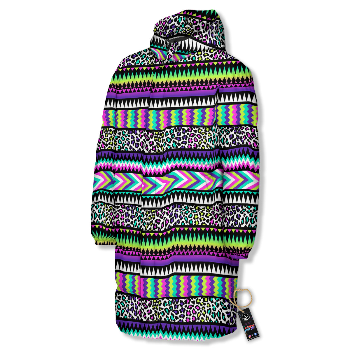 Navajo Tribal Colorful Leopard Print Long Down Jacket