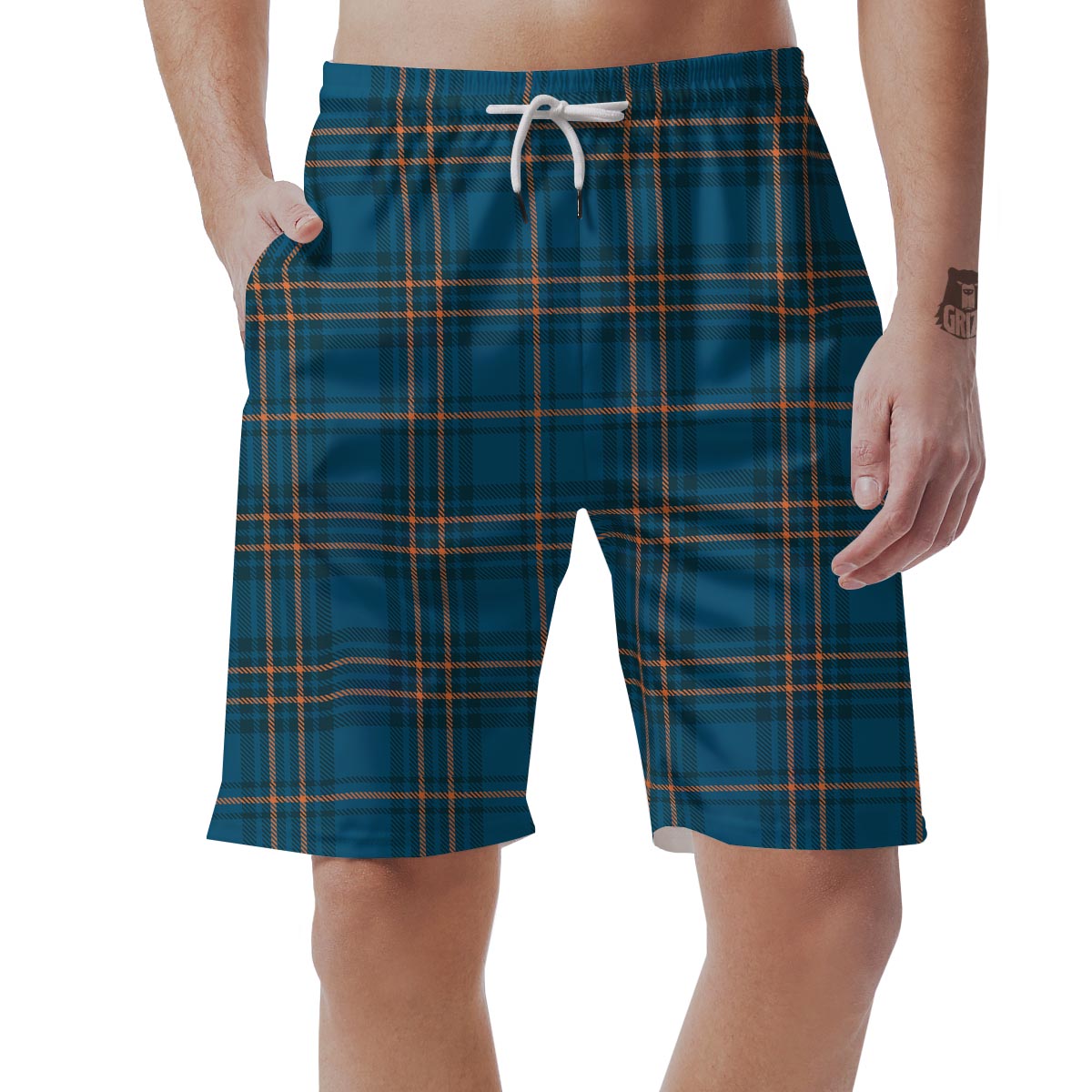 Navy Blue Plaid Tartan Men's Shorts-grizzshop