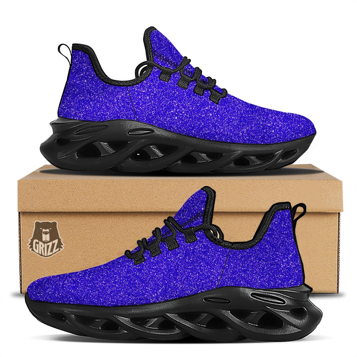 Navy Glitter Artwork Print Black Running Shoes-grizzshop