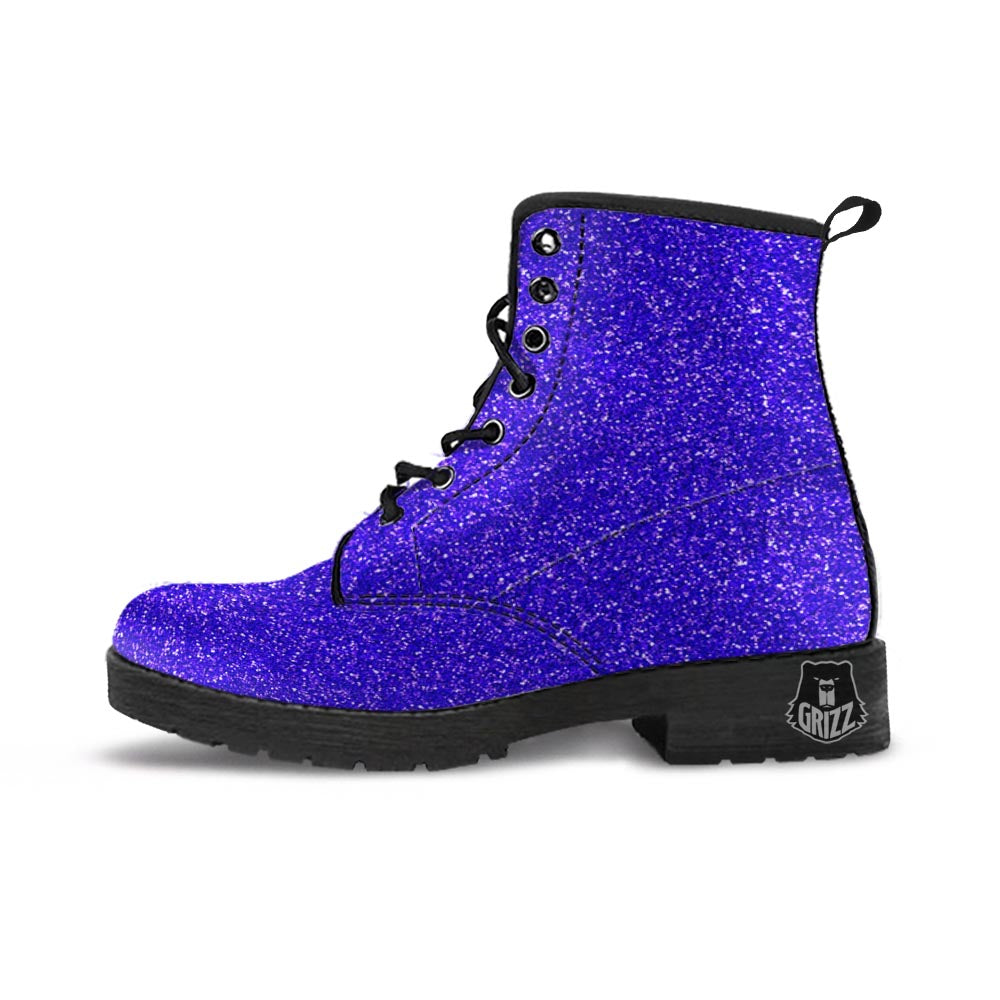 Navy Glitter Artwork Print Leather Boots-grizzshop