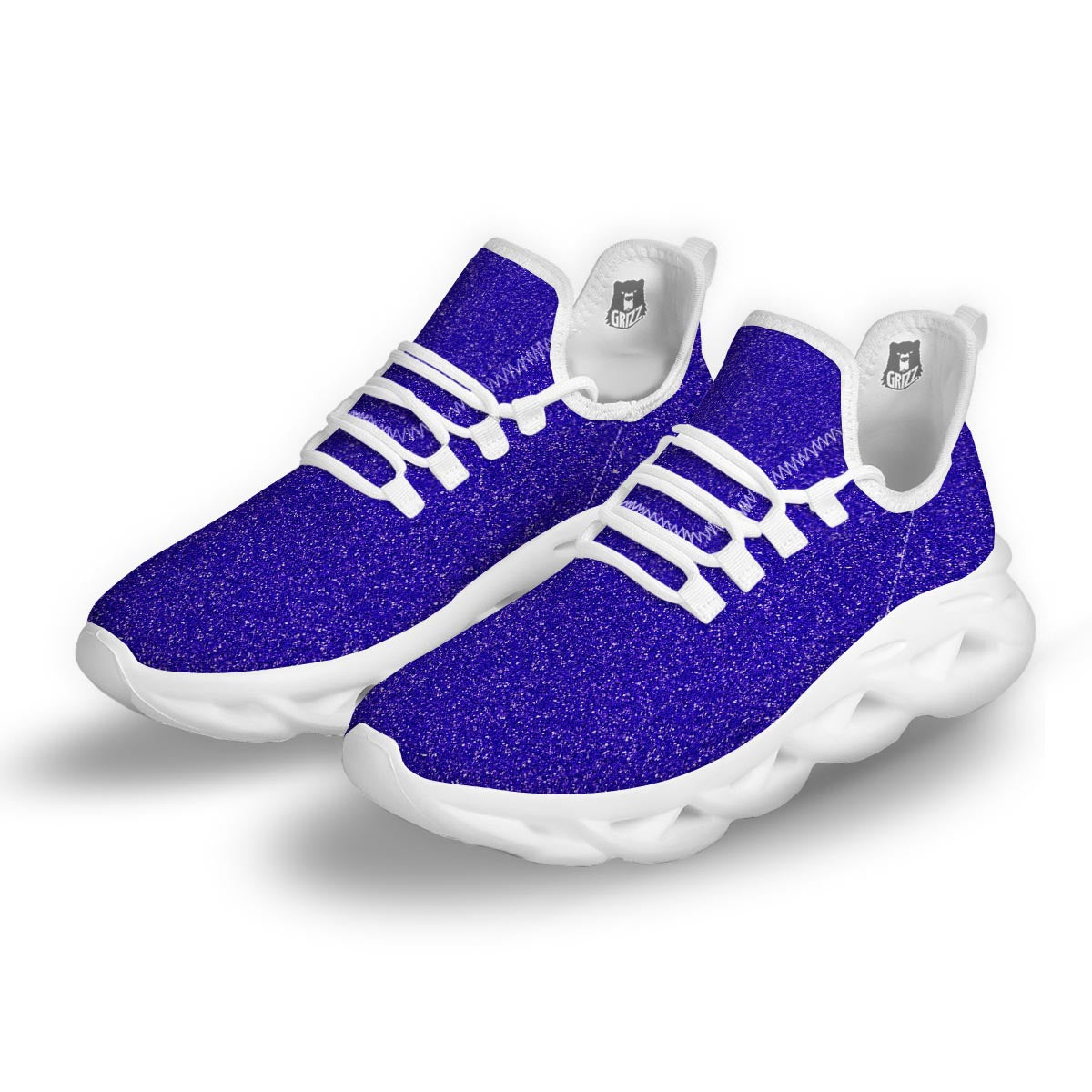 Navy Glitter Artwork Print White Running Shoes-grizzshop