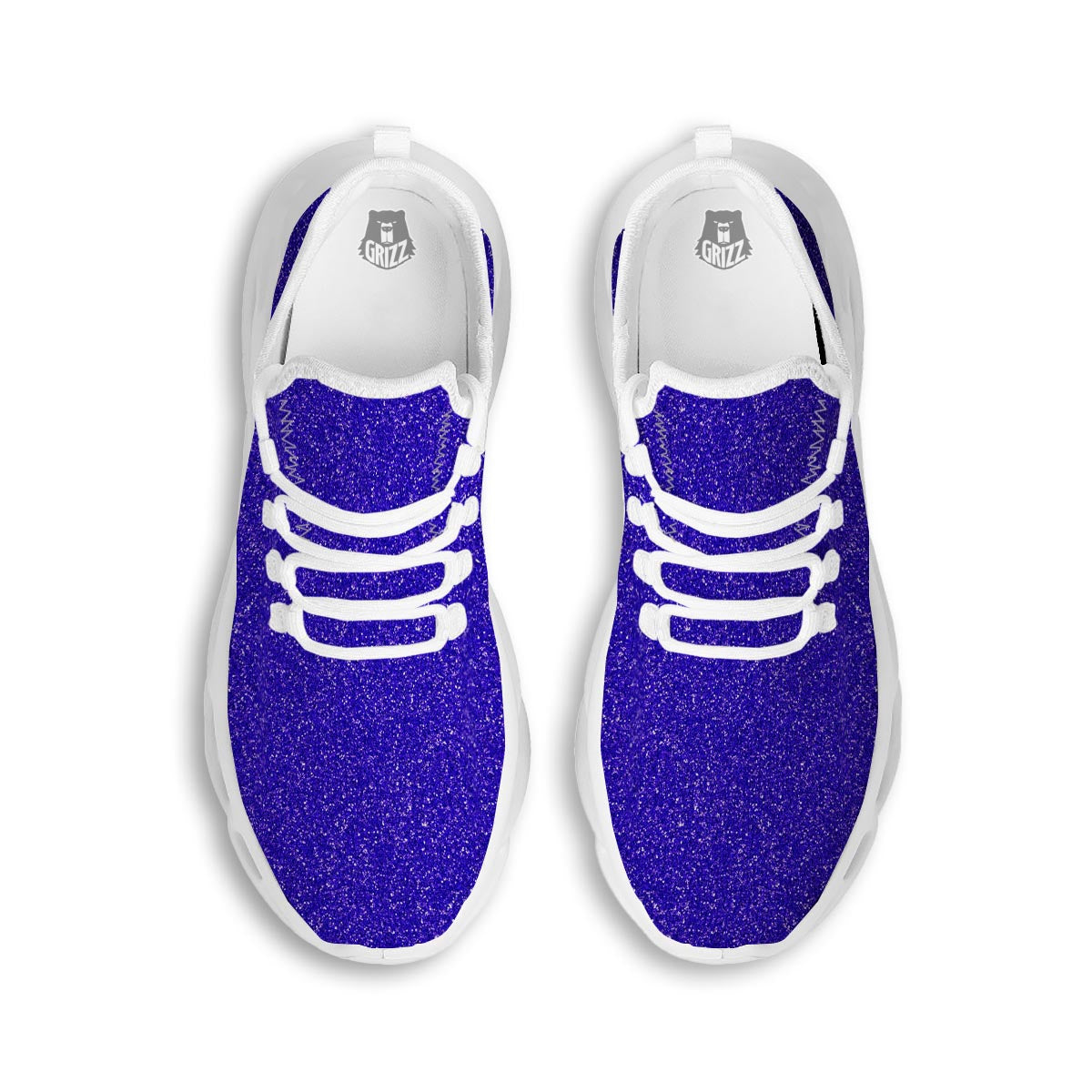 Navy Glitter Artwork Print White Running Shoes-grizzshop