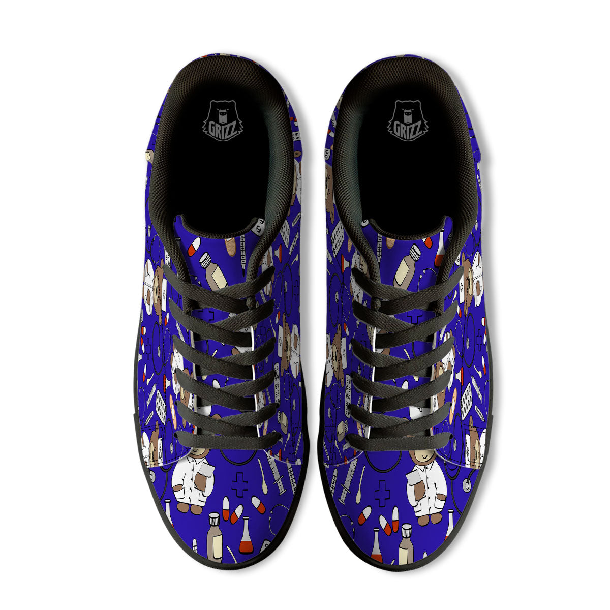 Navy Green Teddy Bear Nurse Black Low Top Sneakers-grizzshop