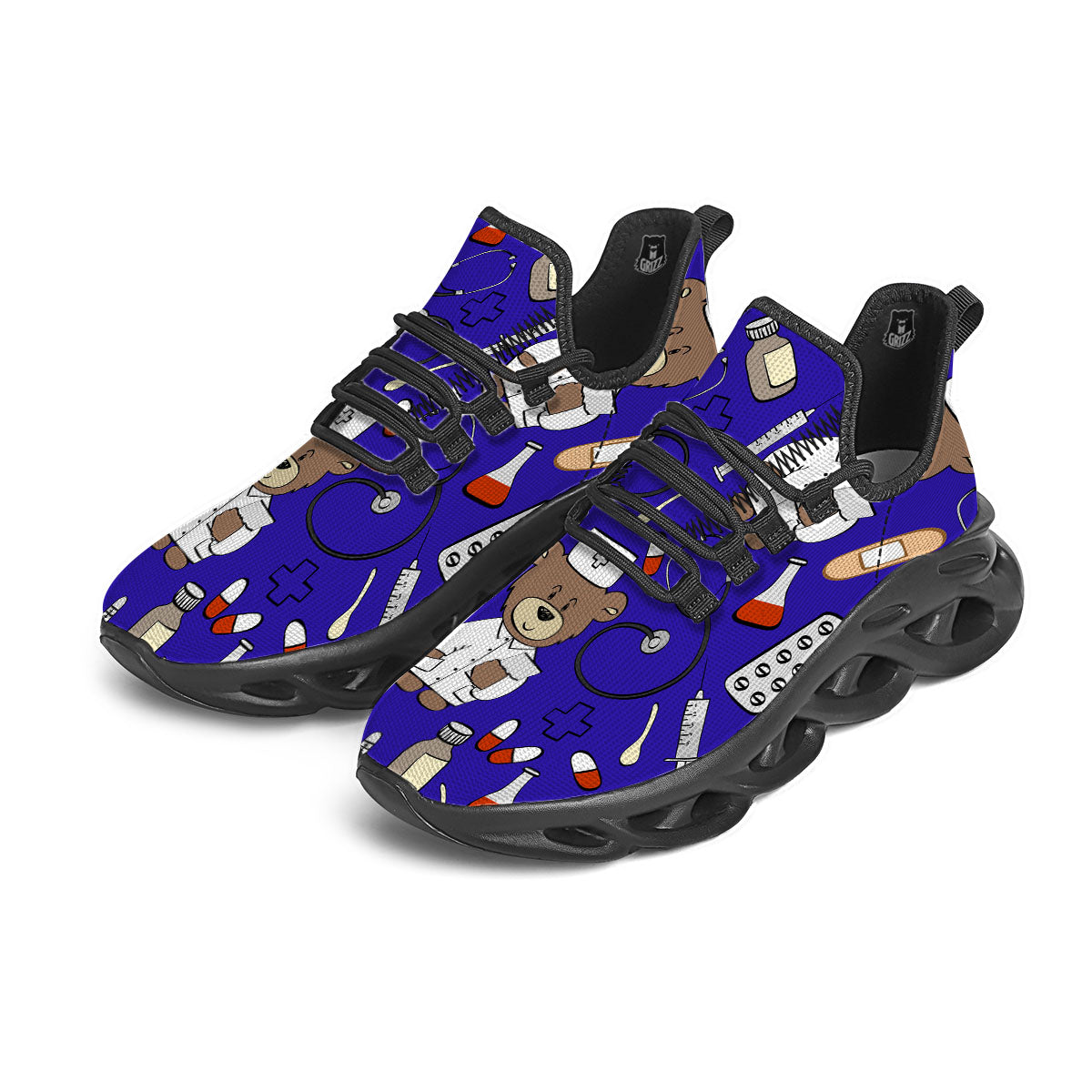 Navy Green Teddy Bear Nurse Black Running Shoes-grizzshop