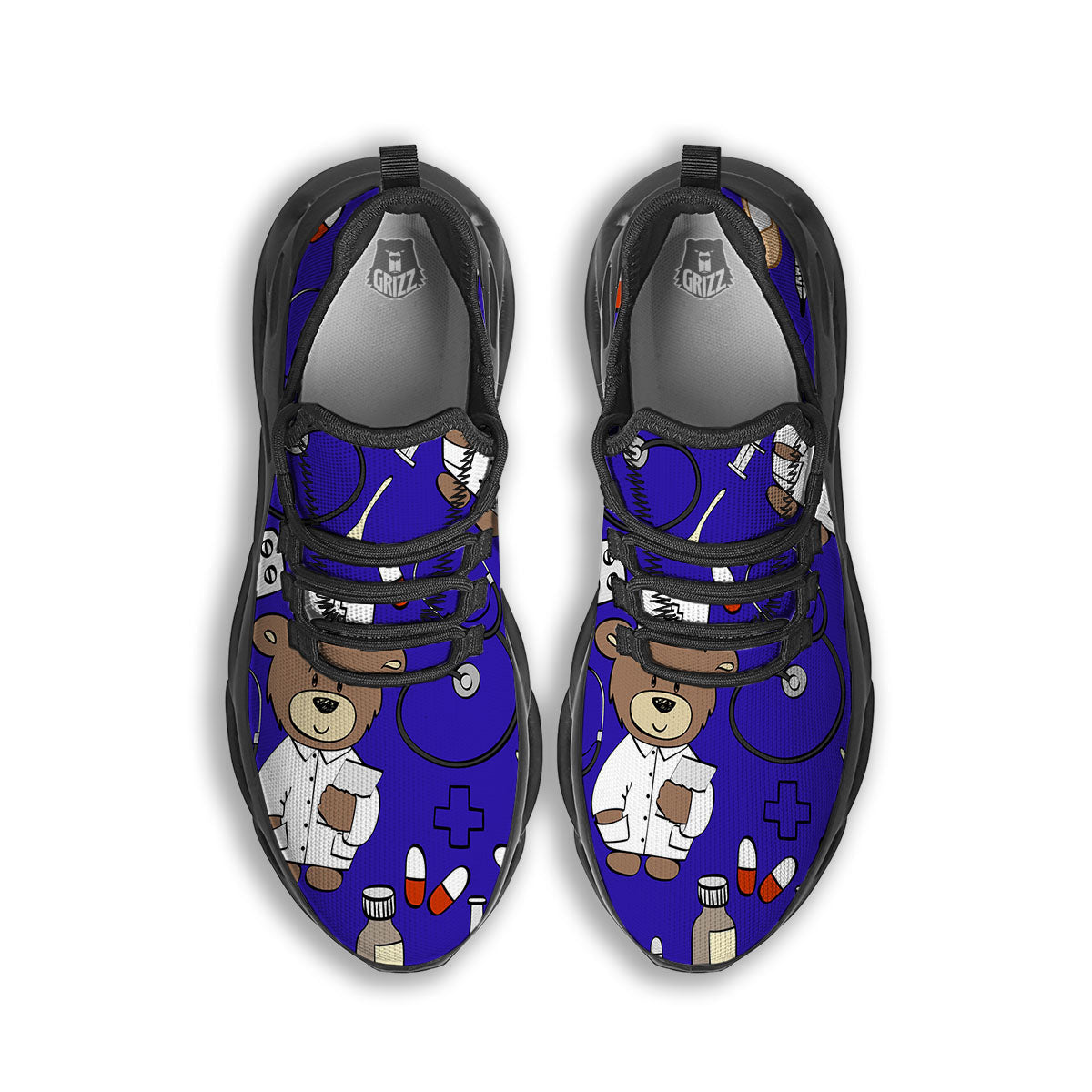 Navy Green Teddy Bear Nurse Black Running Shoes-grizzshop