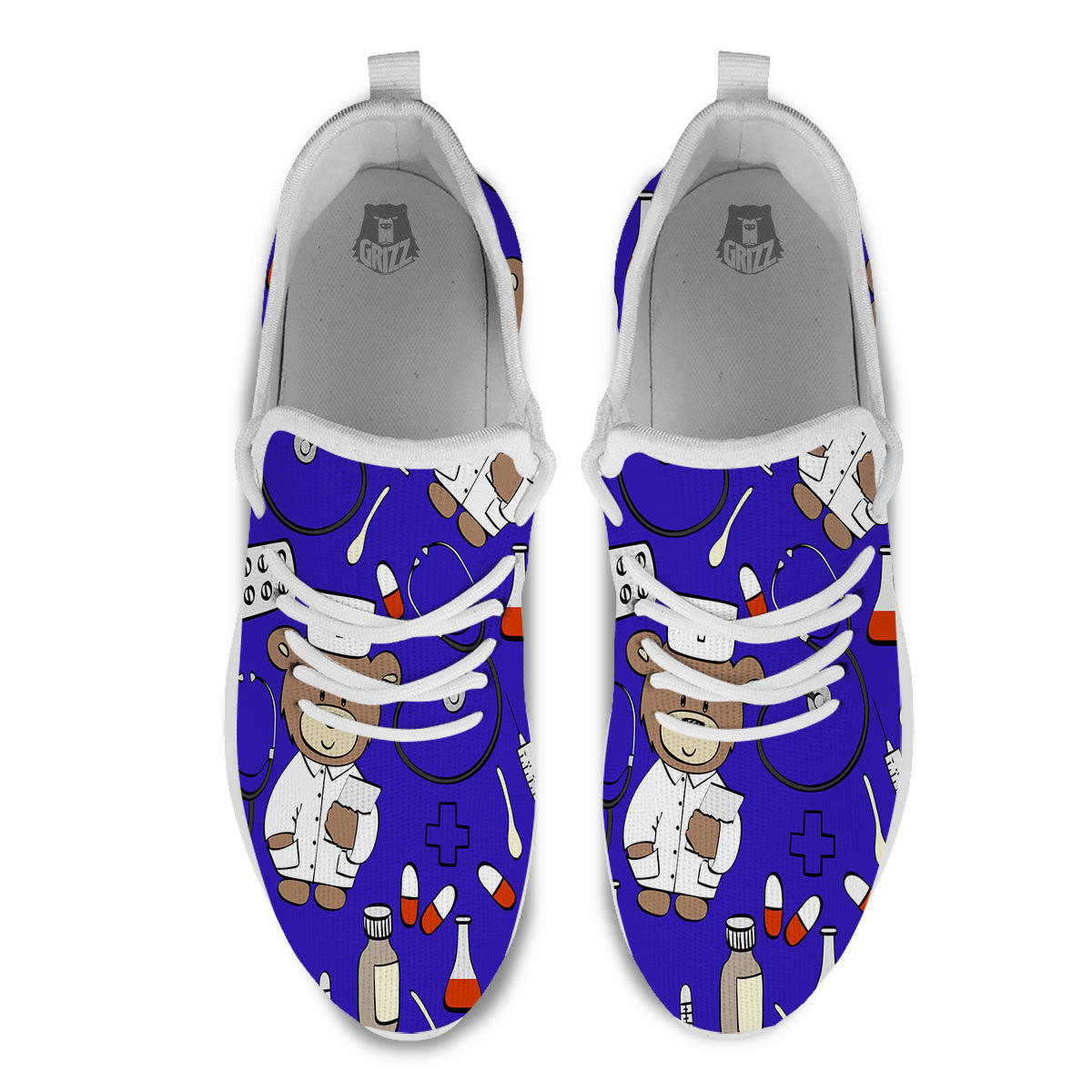 Navy Green Teddy Bear Nurse White Athletic Shoes-grizzshop