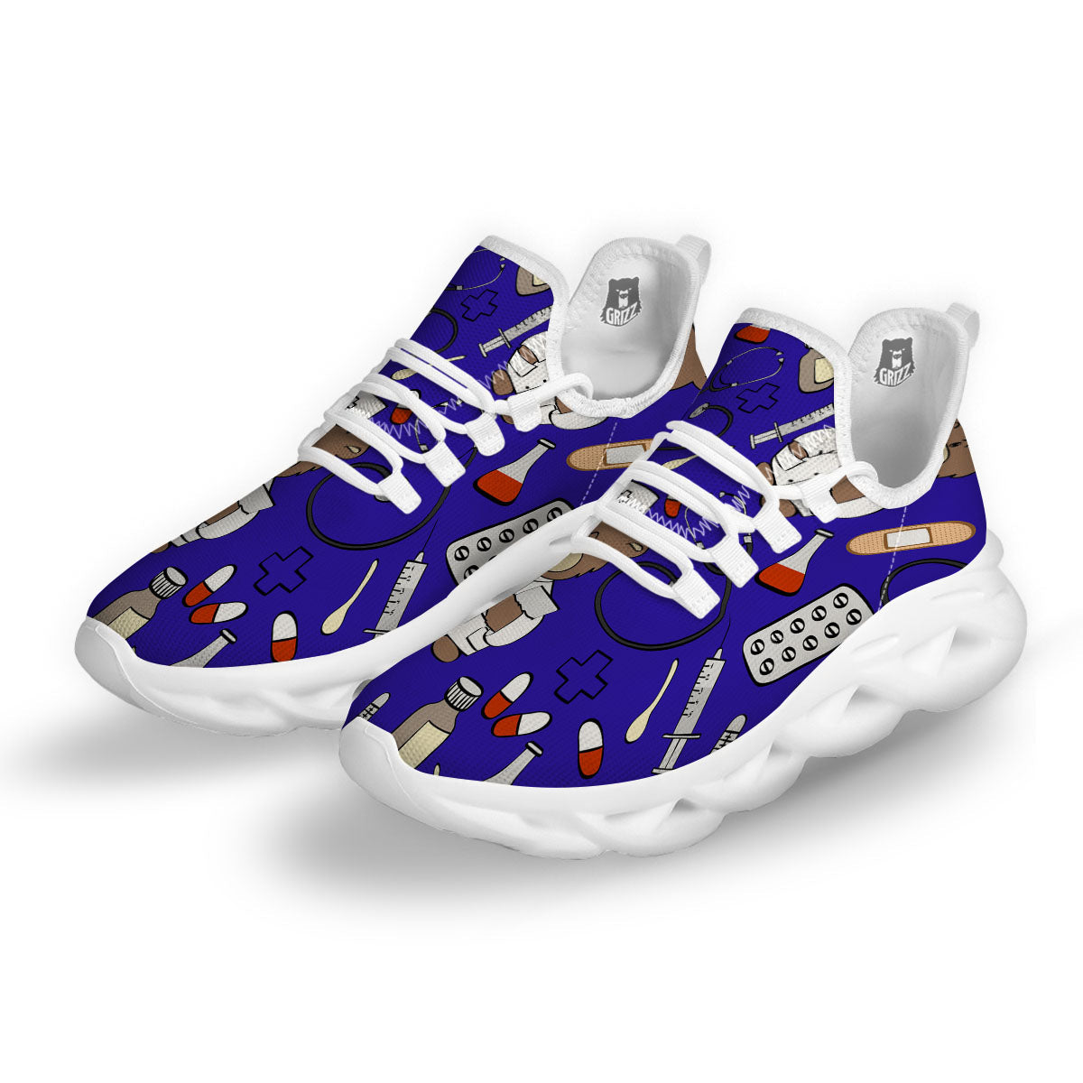 Navy Green Teddy Bear Nurse White Running Shoes-grizzshop
