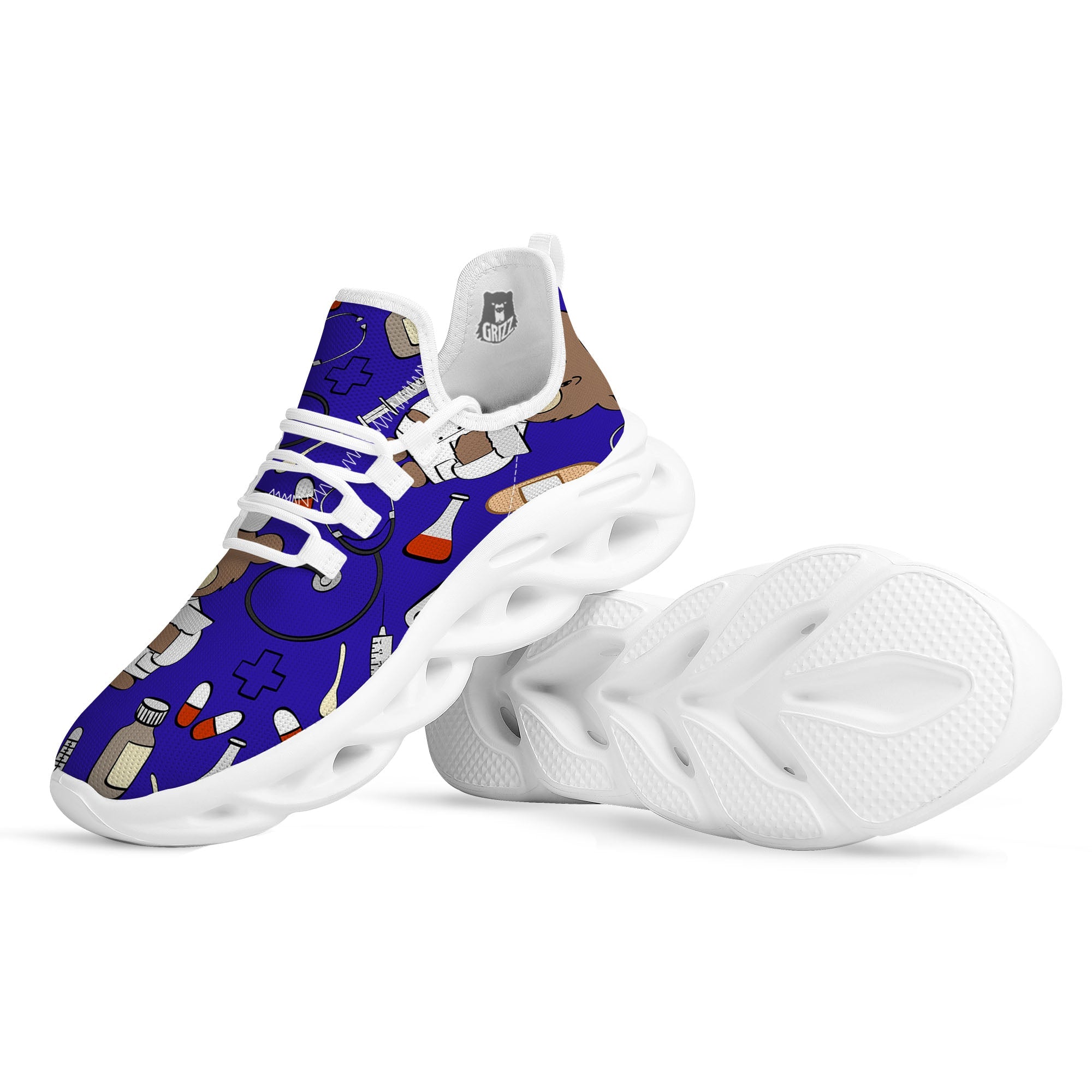 Navy Green Teddy Bear Nurse White Running Shoes-grizzshop
