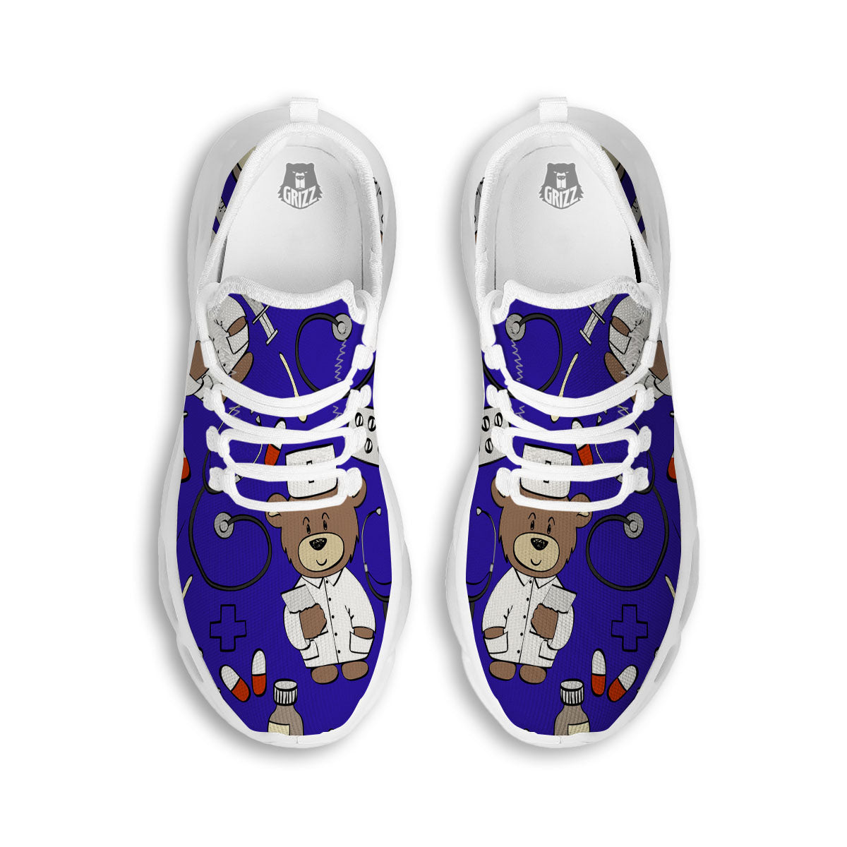 Navy Green Teddy Bear Nurse White Running Shoes-grizzshop