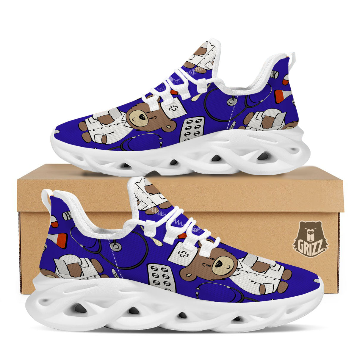 Navy Green Teddy Bear Nurse White Running Shoes-grizzshop