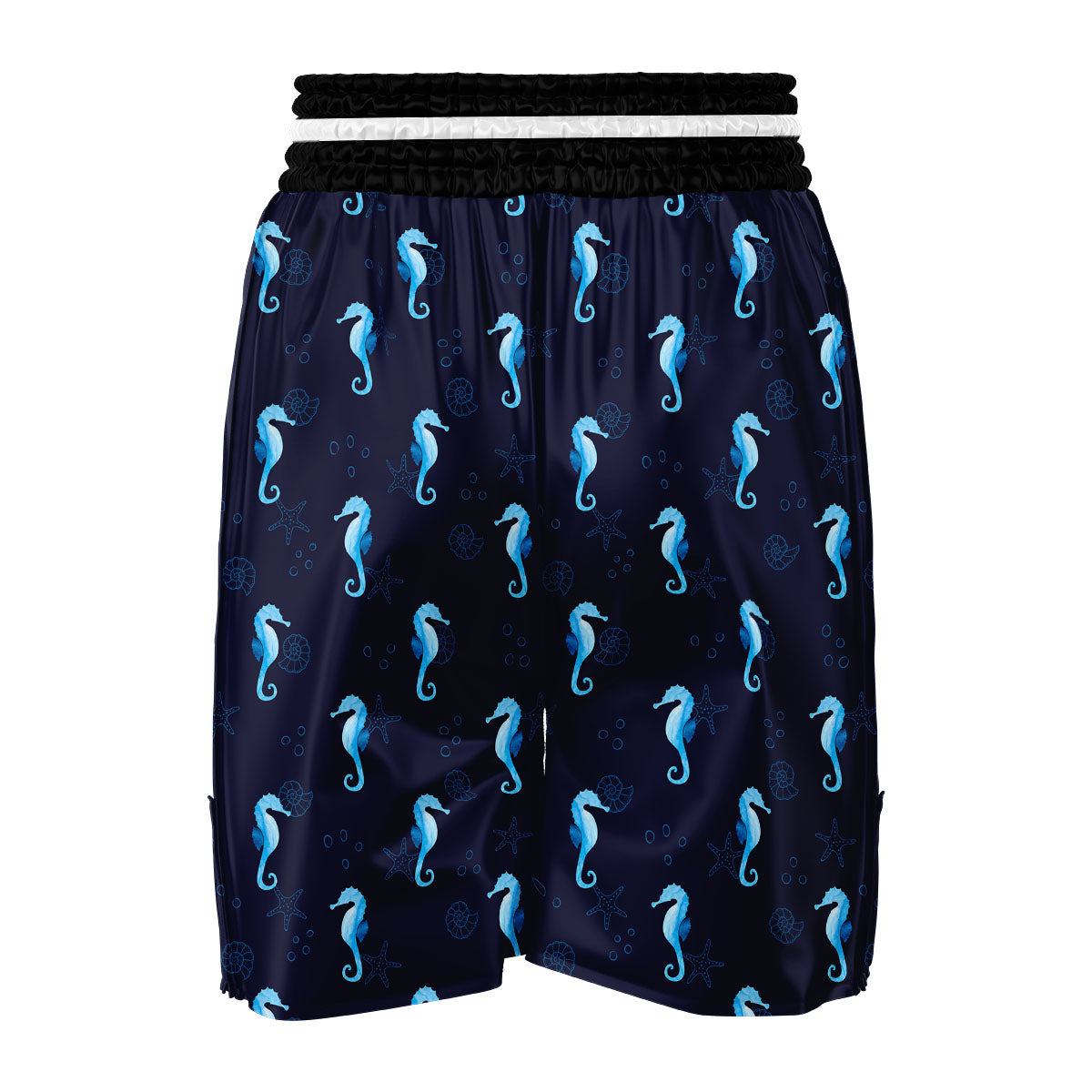 Navy Seahorse Pattern Print Boxing Shorts-grizzshop