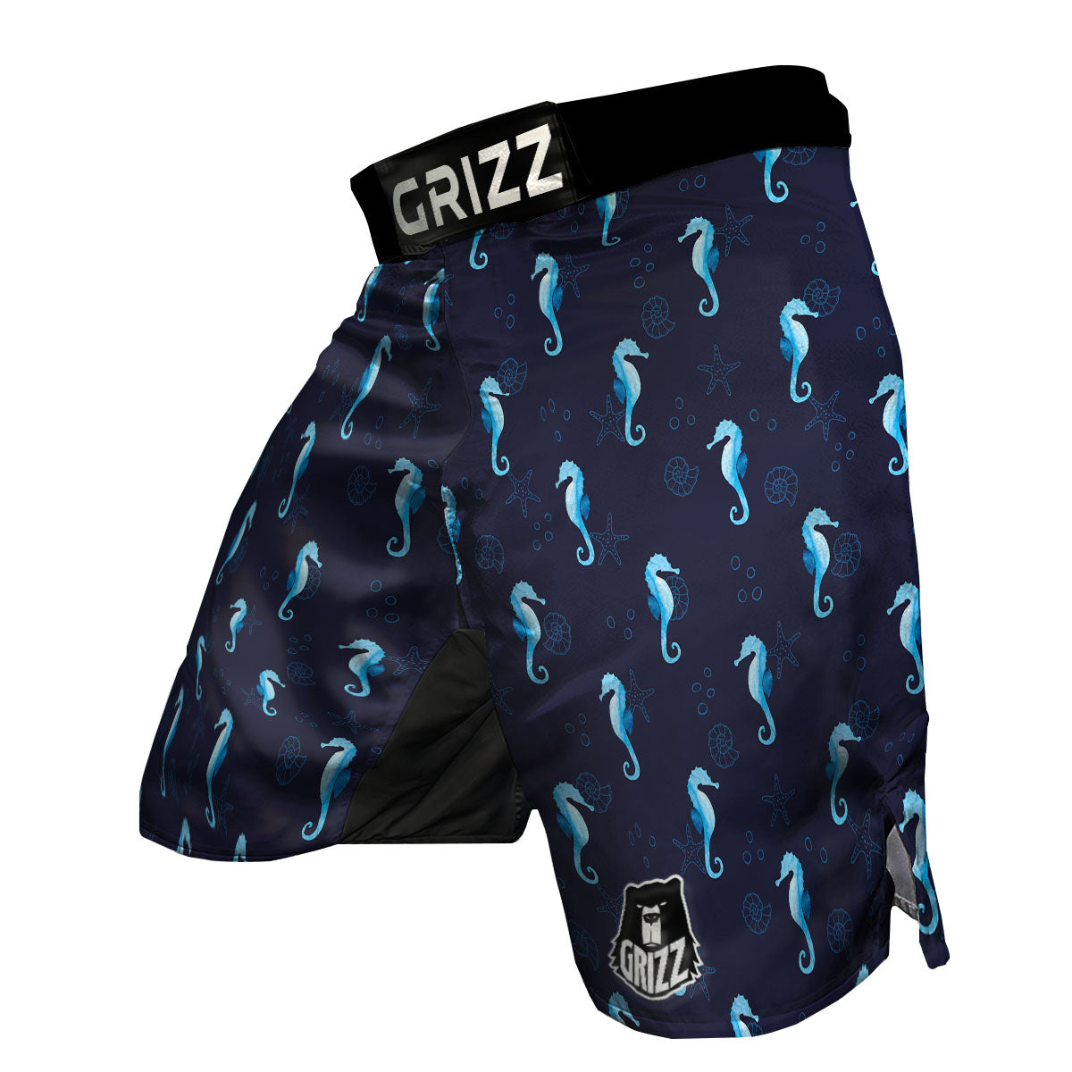 Navy Seahorse Pattern Print MMA Shorts-grizzshop