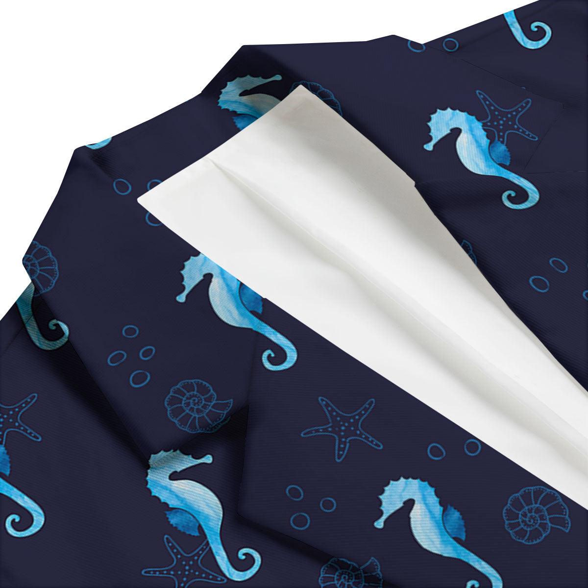Navy Seahorse Pattern Print Men's Blazer-grizzshop