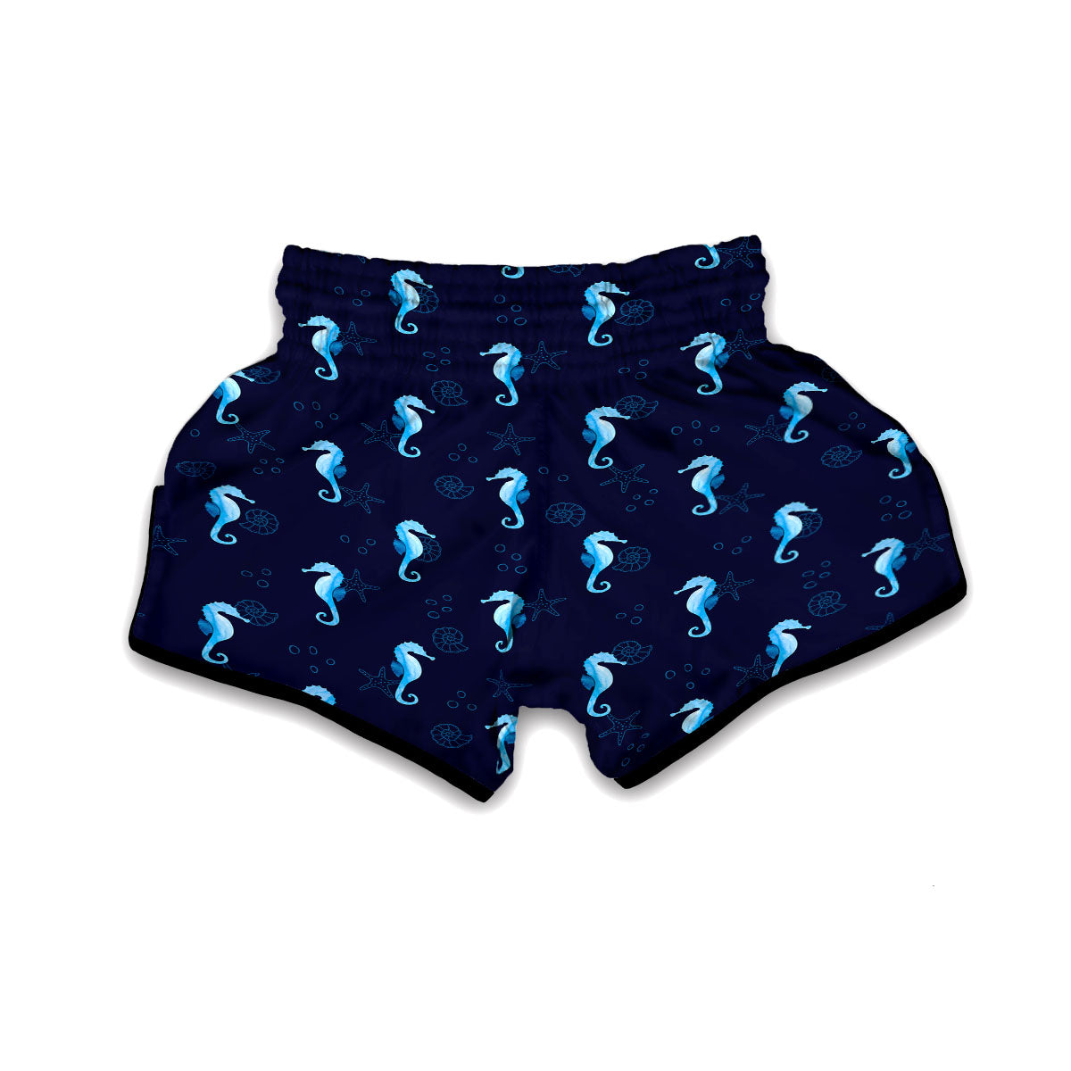 Navy Seahorse Pattern Print Muay Thai Boxing Shorts-grizzshop