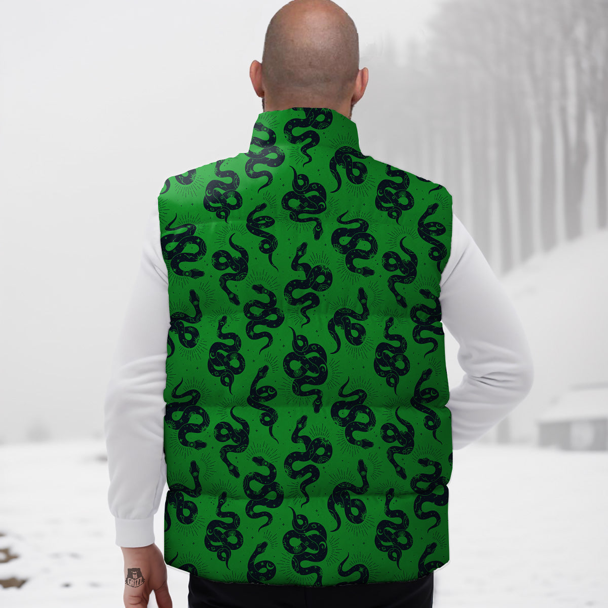 Navy Snail Pattern Print Down Vest-grizzshop
