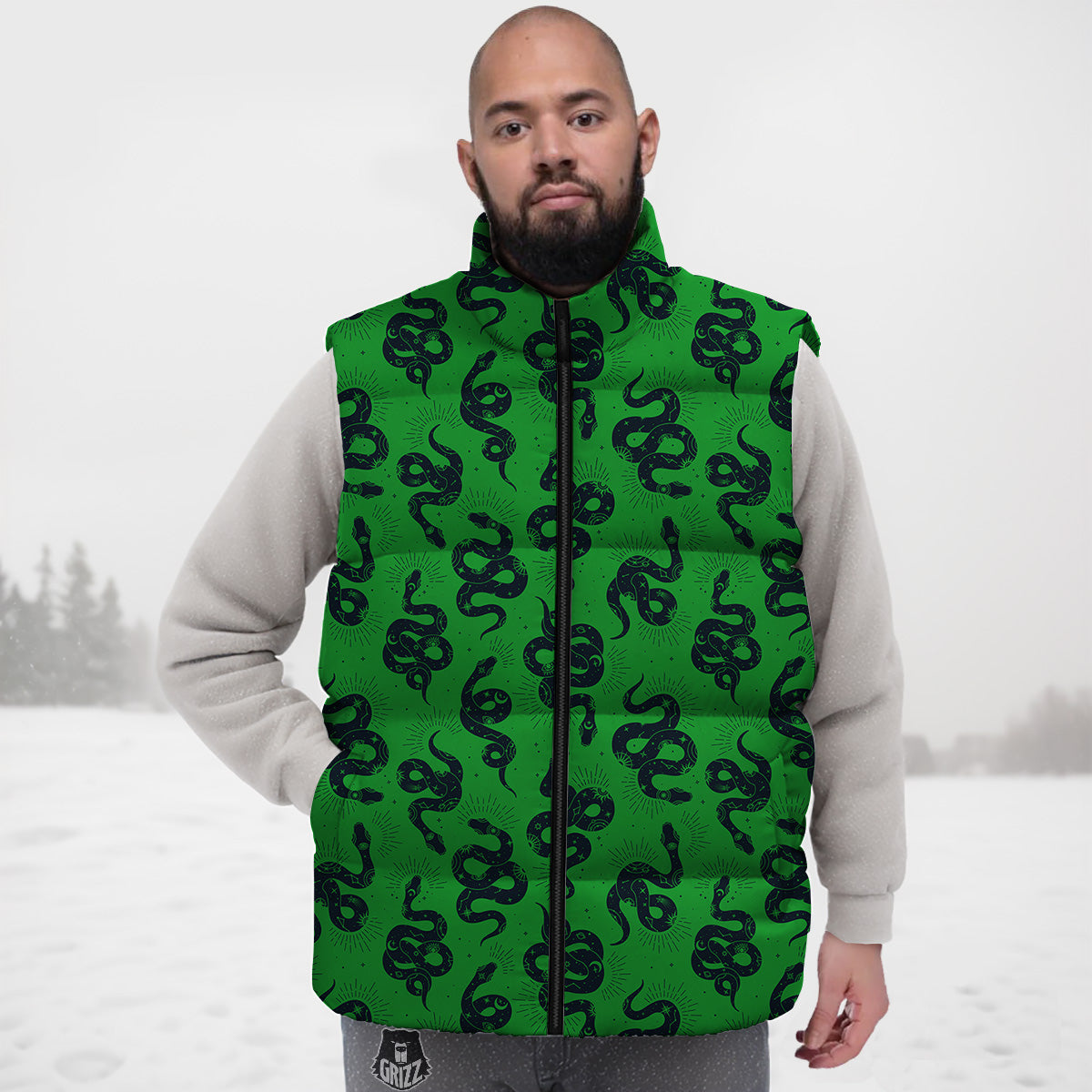 Navy Snail Pattern Print Down Vest-grizzshop
