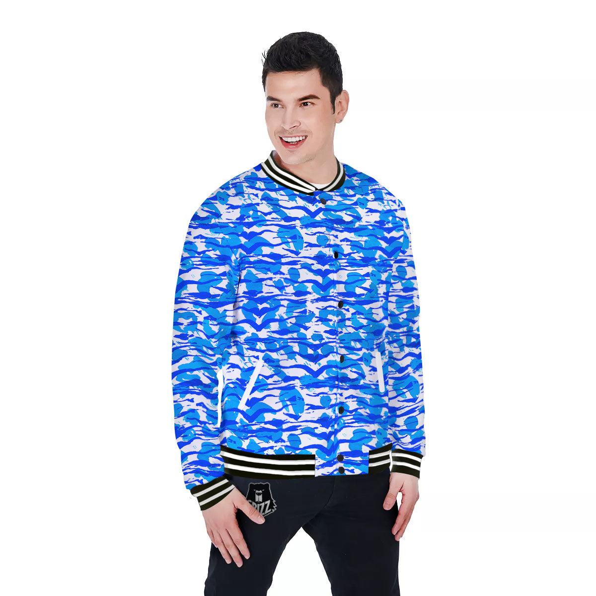 Navy Tiger Stripe Camouflage Seamless Print Pattern Baseball Jacket-grizzshop