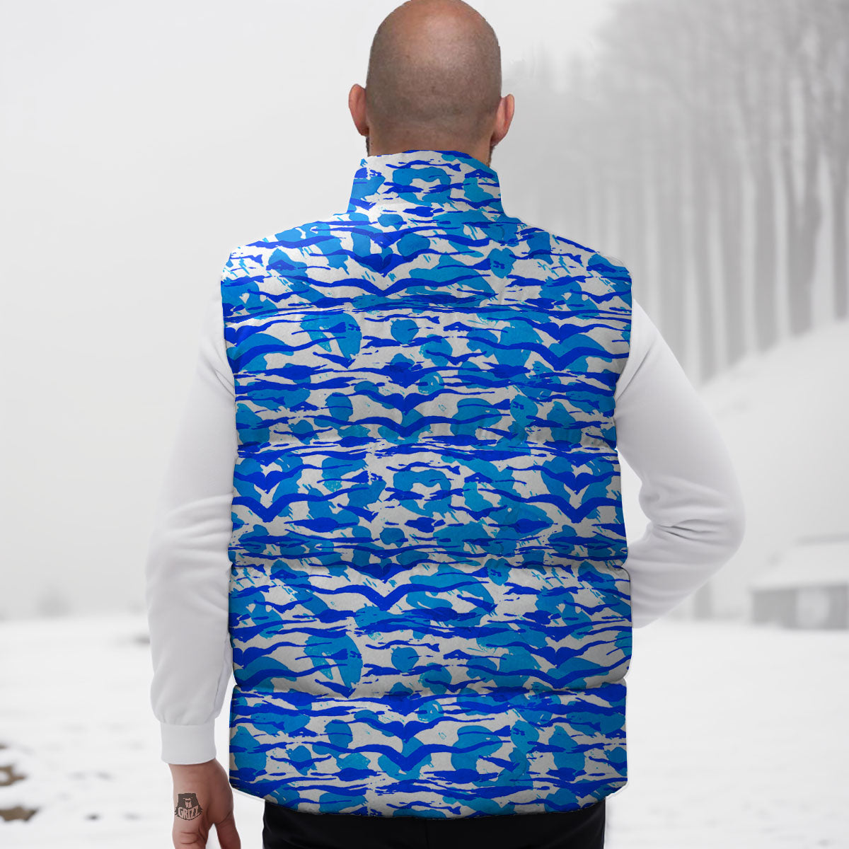 Navy Tiger Stripe Camouflage Seamless Print Pattern Down Vest