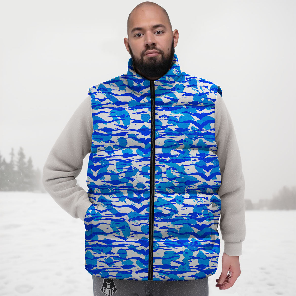 Navy Tiger Stripe Camouflage Seamless Print Pattern Down Vest