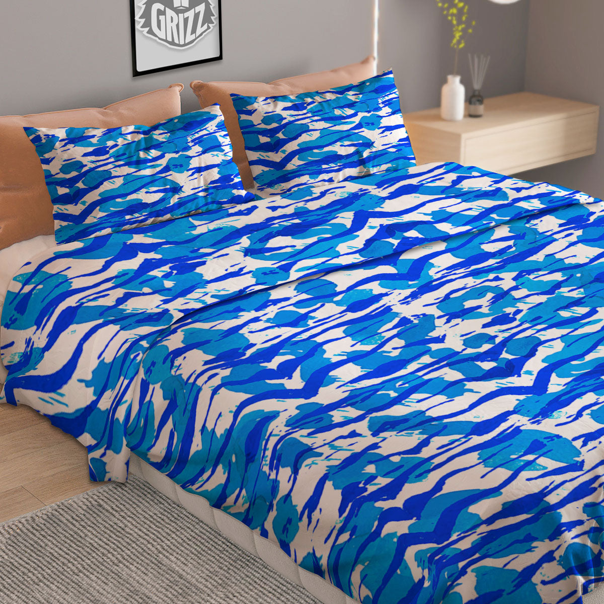 Navy Tiger Stripe Camouflage Seamless Print Pattern Duvet Cover Bedding Set