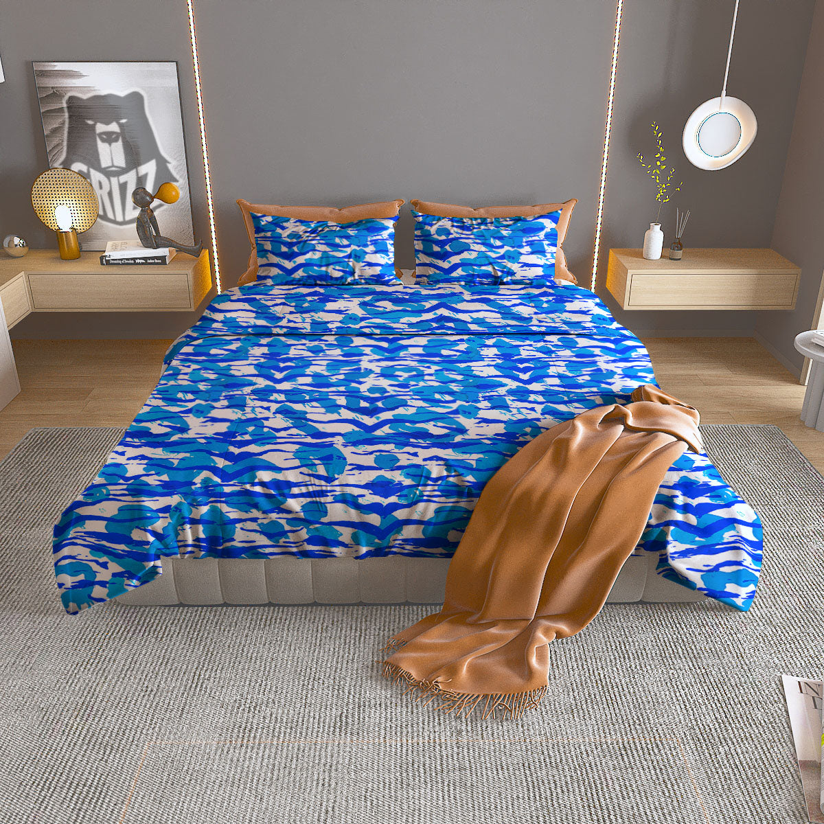 Navy Tiger Stripe Camouflage Seamless Print Pattern Duvet Cover Bedding Set