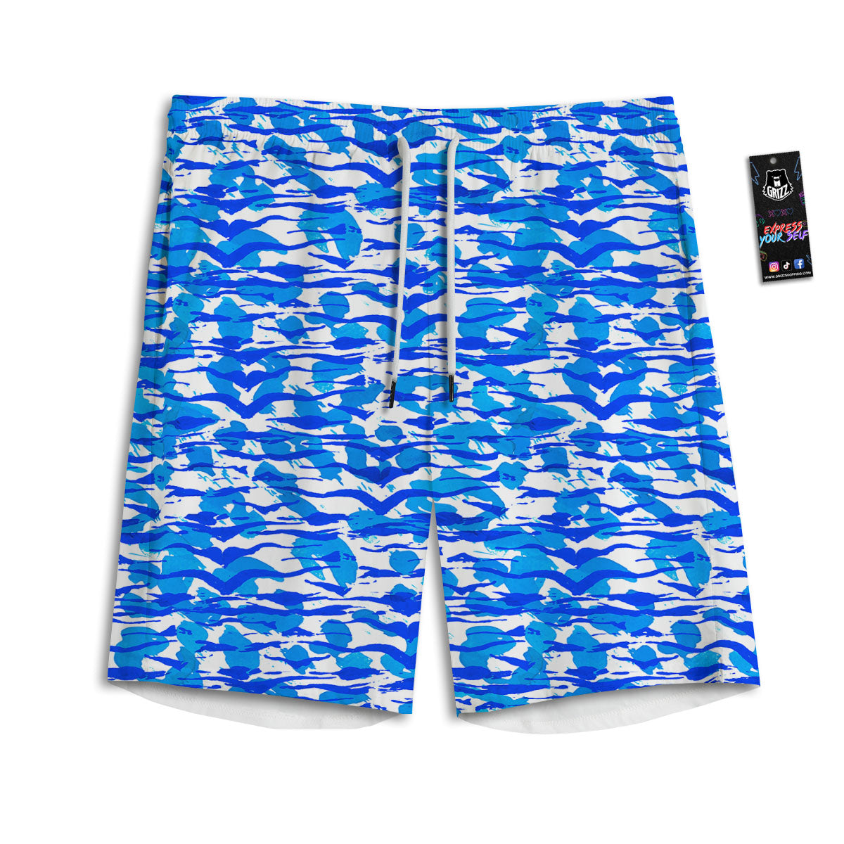 Navy Tiger Stripe Camouflage Seamless Print Pattern Men's Athletic Shorts