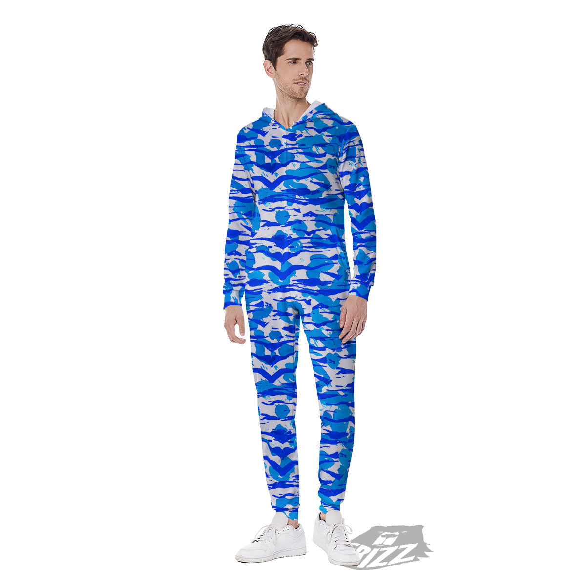 Navy Tiger Stripe Camouflage Seamless Print Pattern Men's Jumpsuit-grizzshop