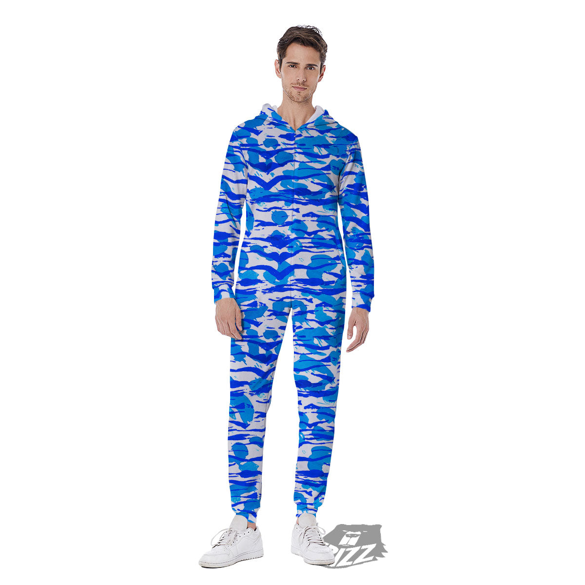 Navy Tiger Stripe Camouflage Seamless Print Pattern Men's Jumpsuit-grizzshop