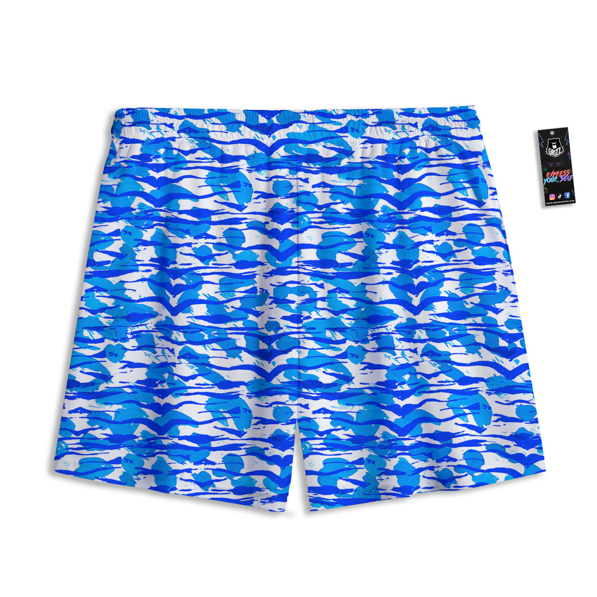 Navy Tiger Stripe Camouflage Seamless Print Pattern Mesh Shorts