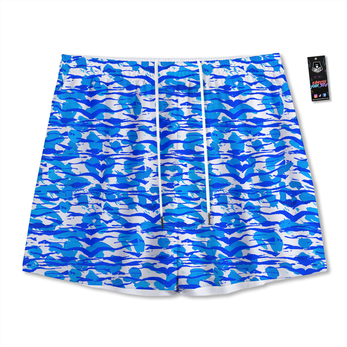 Navy Tiger Stripe Camouflage Seamless Print Pattern Mesh Shorts
