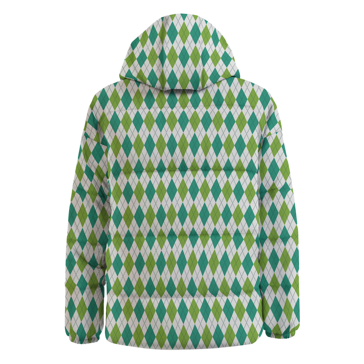 Navy White And Green Argyle Print Pattern Down Jacket-grizzshop