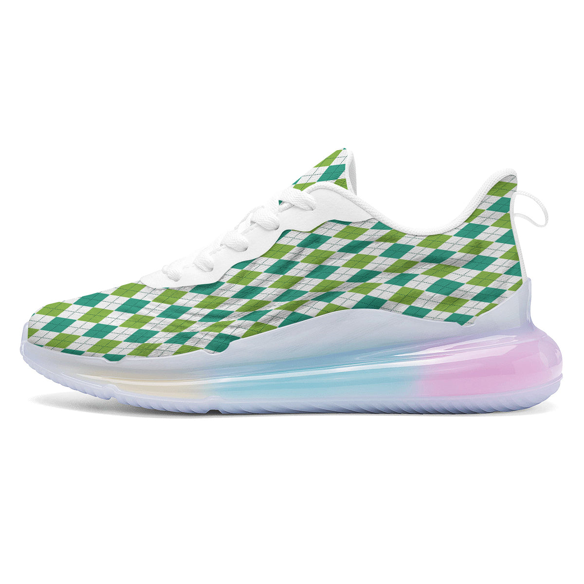 Navy White And Green Argyle Print Pattern Running Sneakers-grizzshop
