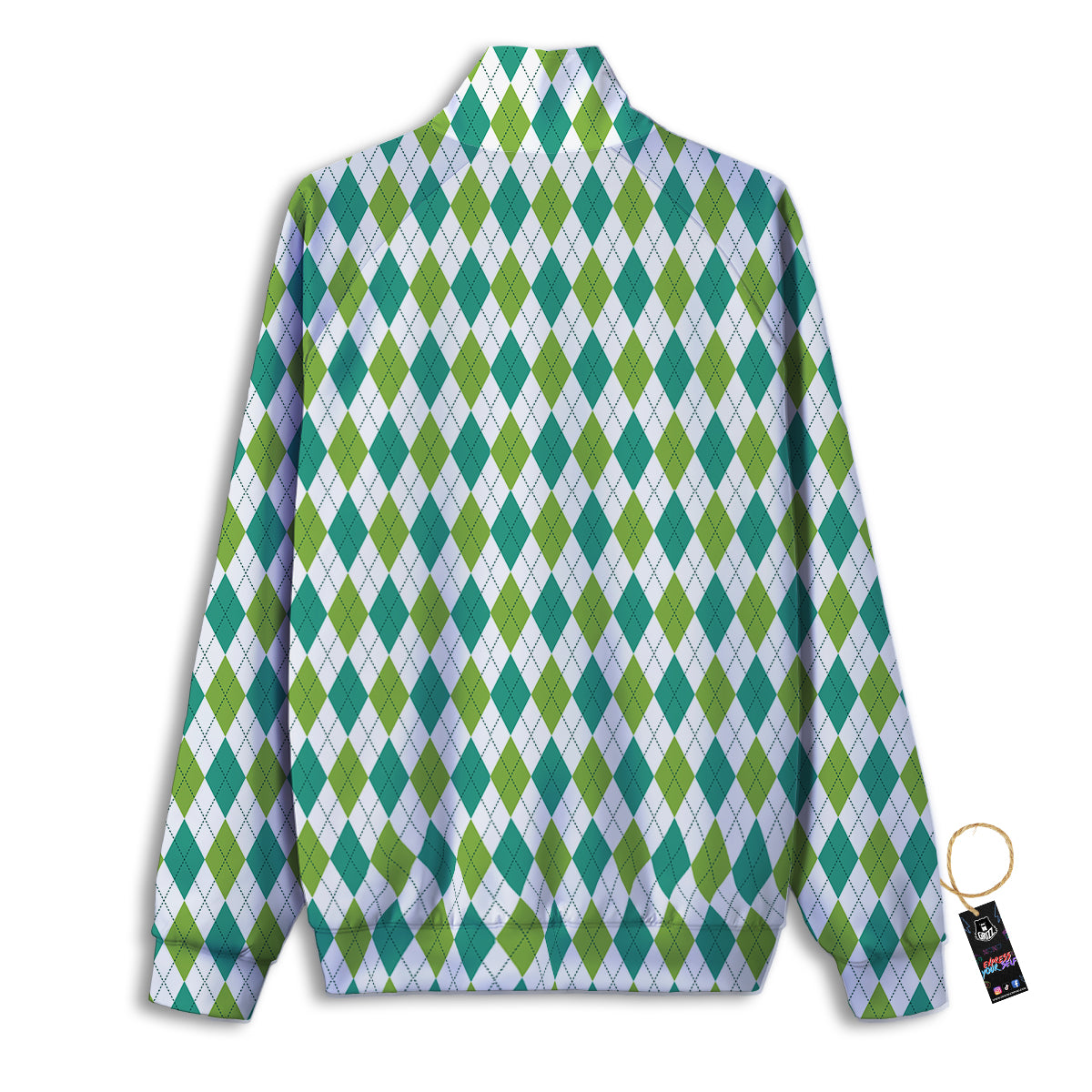 Navy White And Green Argyle Print Pattern Track Jacket-grizzshop