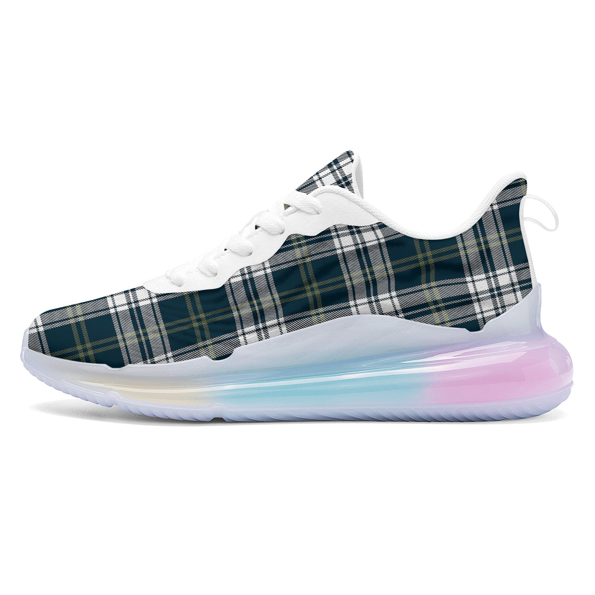 Navy White And Green Plaid Print Pattern Running Sneakers-grizzshop