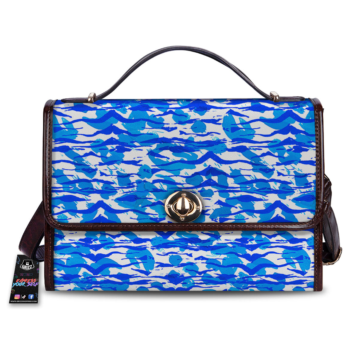 Navy Tiger Stripe Camouflage Seamless Print Pattern Women's Satchel Bag