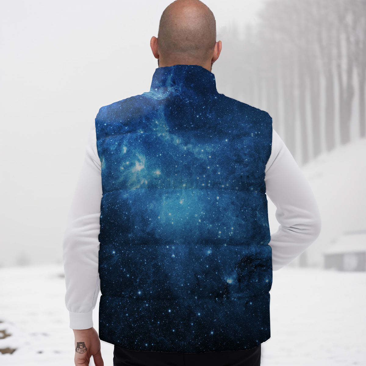 Nebula Galaxy Space Blue Light Print Down Vest