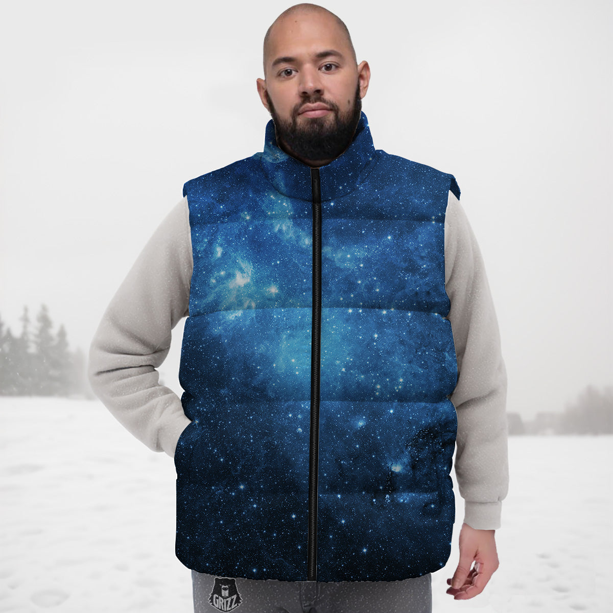 Nebula Galaxy Space Blue Light Print Down Vest