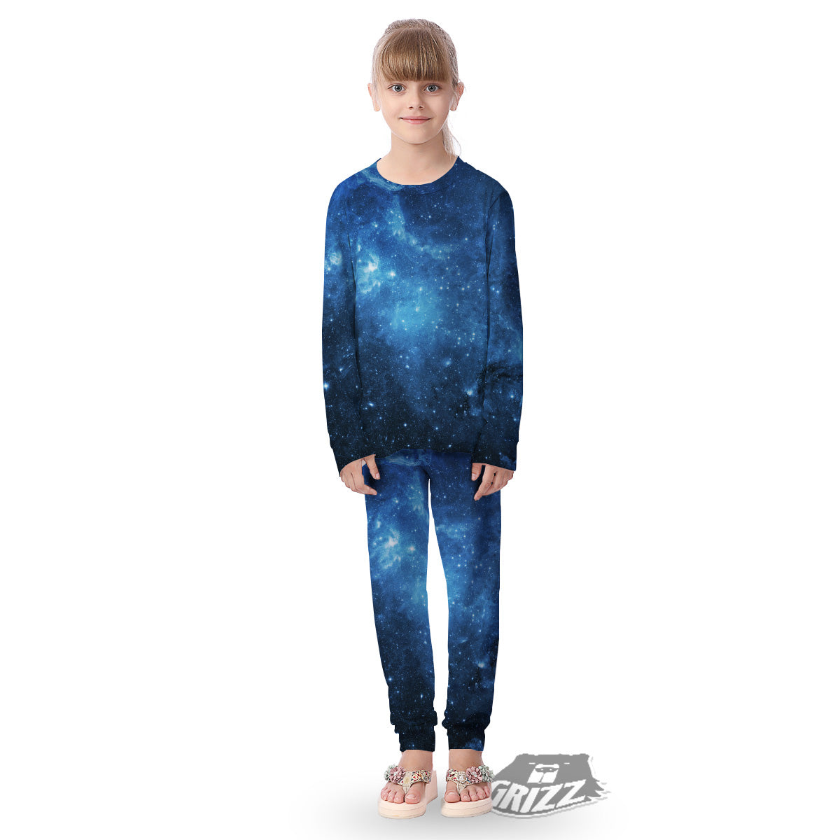 Nebula Galaxy Space Blue Light Print Kid's Pajamas-grizzshop