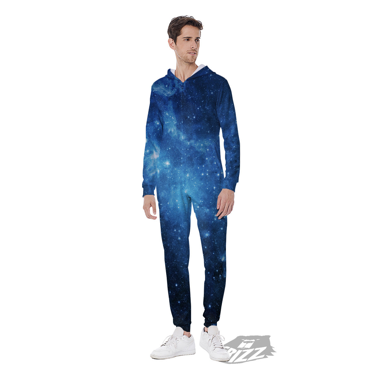 Nebula Galaxy Space Blue Light Print Men's Jumpsuit-grizzshop