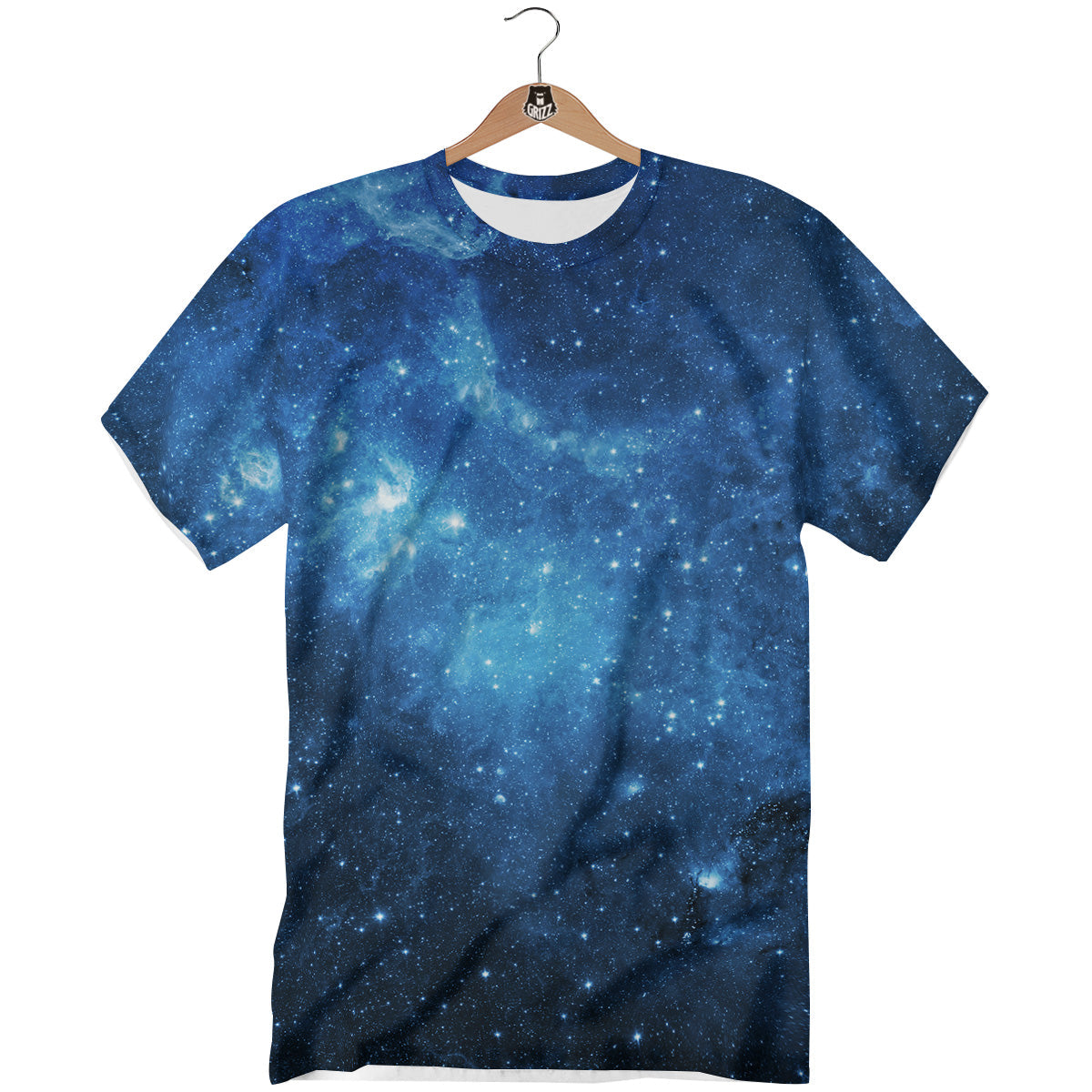 Nebula Galaxy Space Blue Light Print T-Shirt-grizzshop