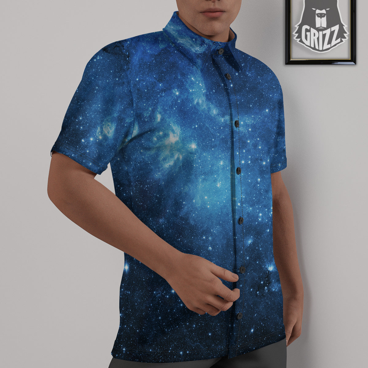 Nebula Galaxy Space Blue Light Print Untucked Shirts-grizzshop
