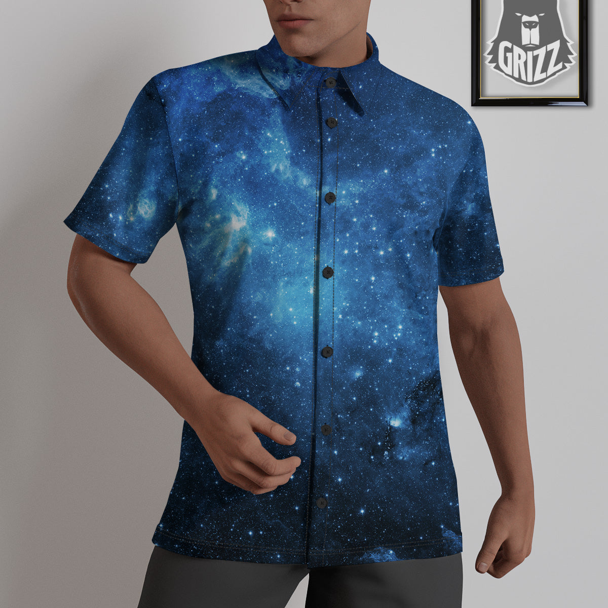 Nebula Galaxy Space Blue Light Print Untucked Shirts-grizzshop