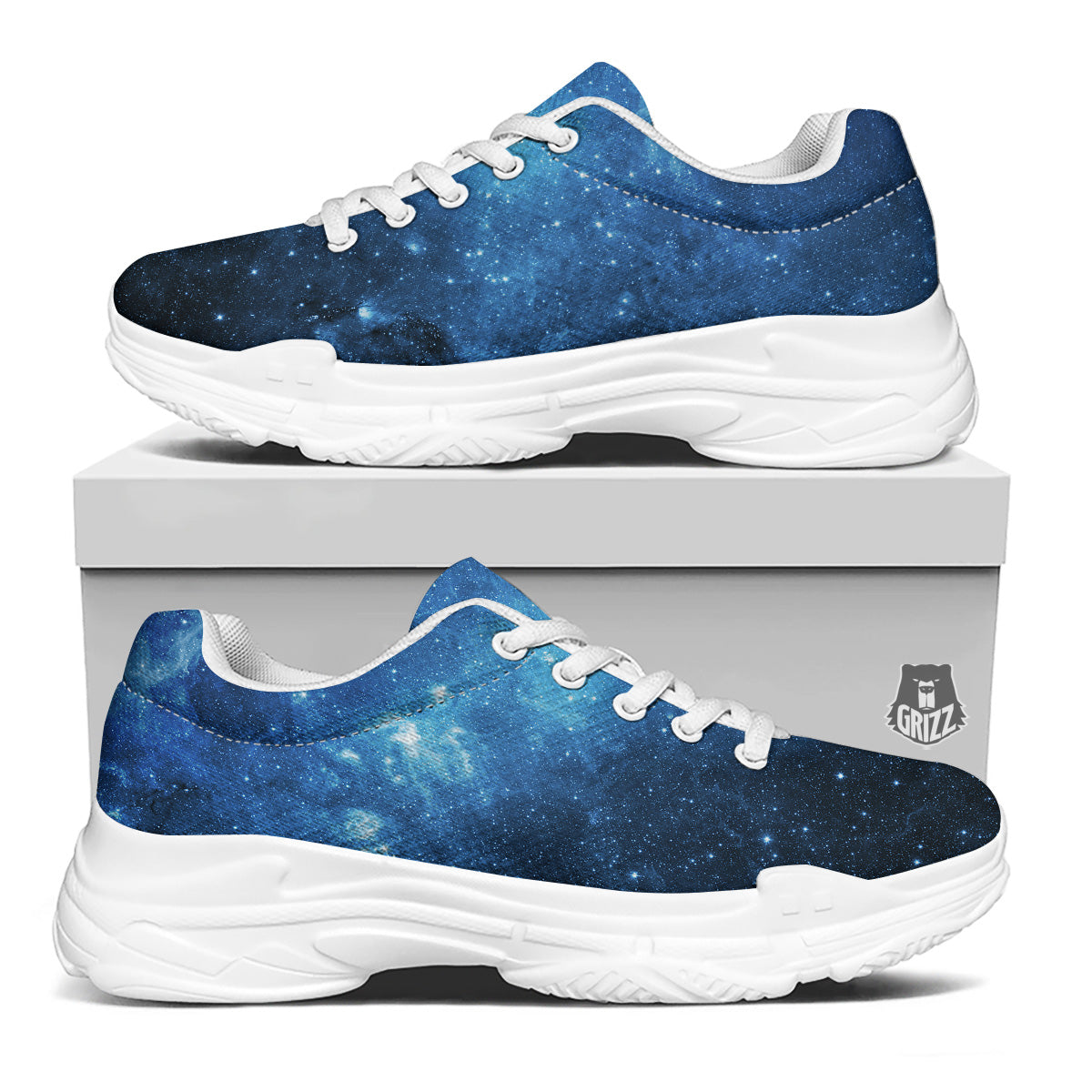 Nebula Galaxy Space Blue Light Print White Chunky Shoes-grizzshop