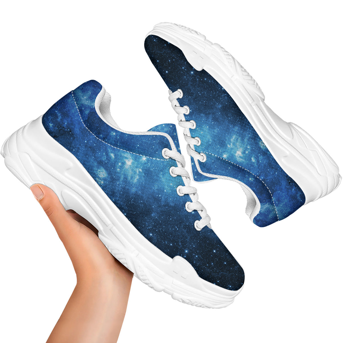 Nebula Galaxy Space Blue Light Print White Chunky Shoes-grizzshop