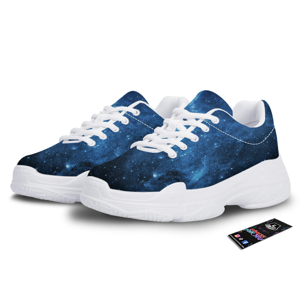 Nebula Galaxy Space Blue Light Print White Chunky Shoes-grizzshop