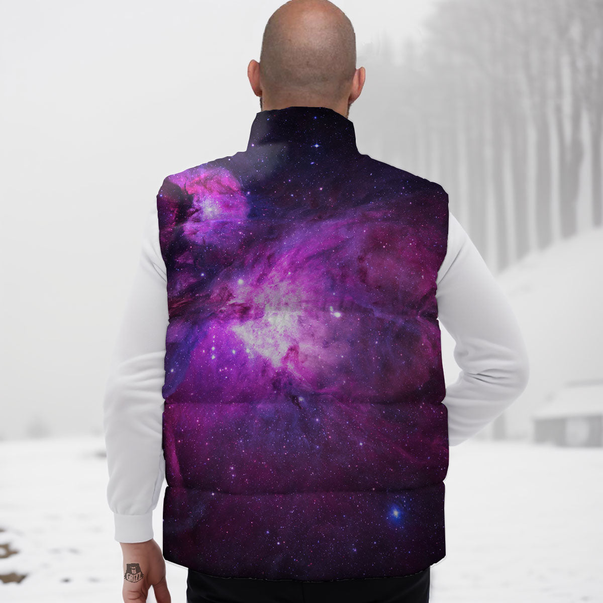Nebula Galaxy Space Purple Stars Print Down Vest