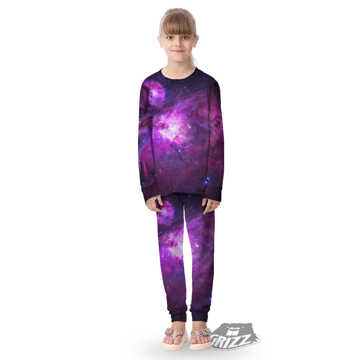 Nebula Galaxy Space Purple Stars Print Kid's Pajamas-grizzshop