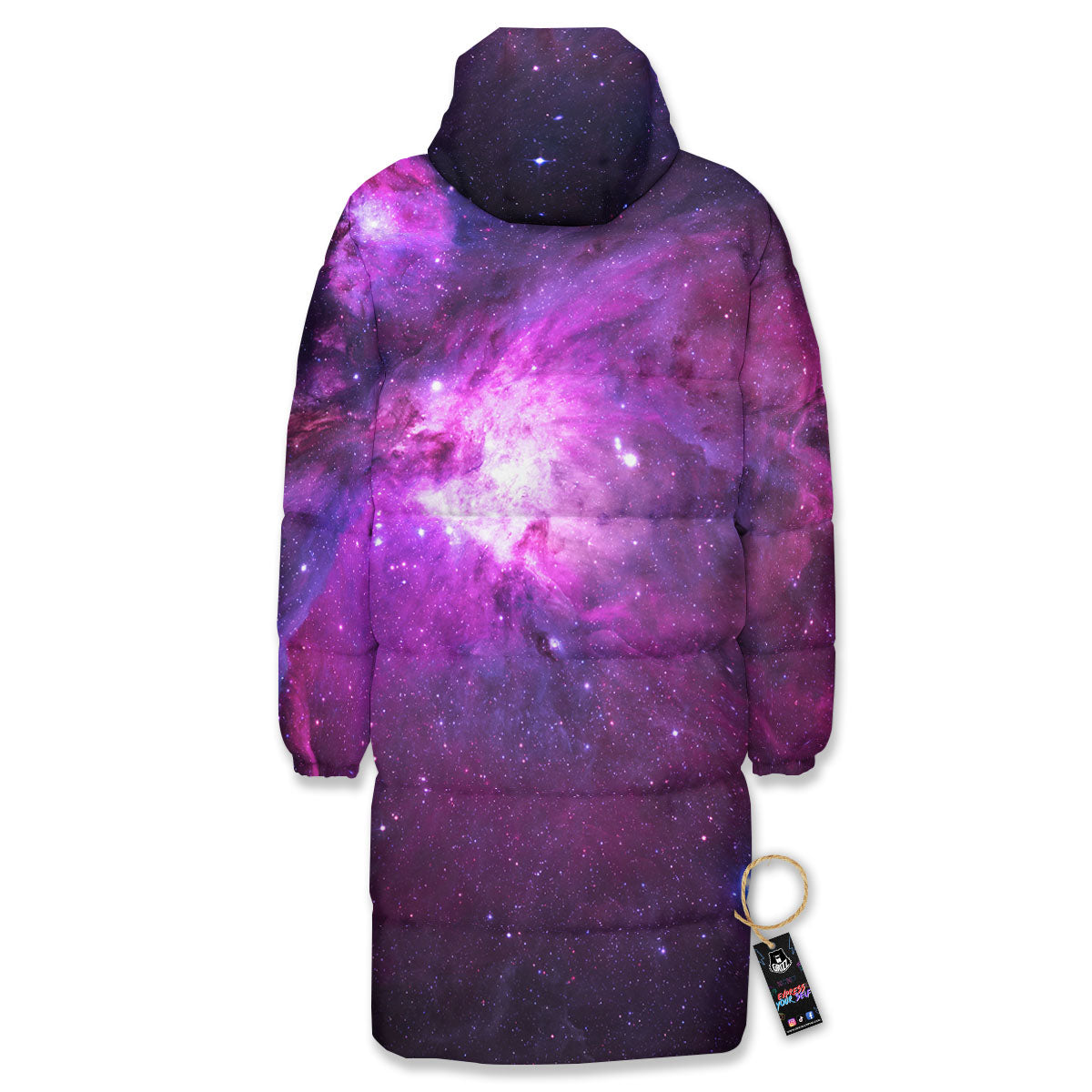 Nebula Galaxy Space Purple Stars Print Long Down Jacket-grizzshop