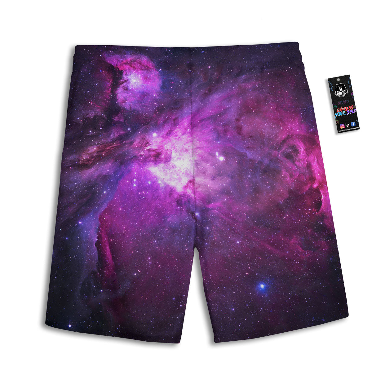 Nebula Galaxy Space Purple Stars Print Men's Athletic Shorts