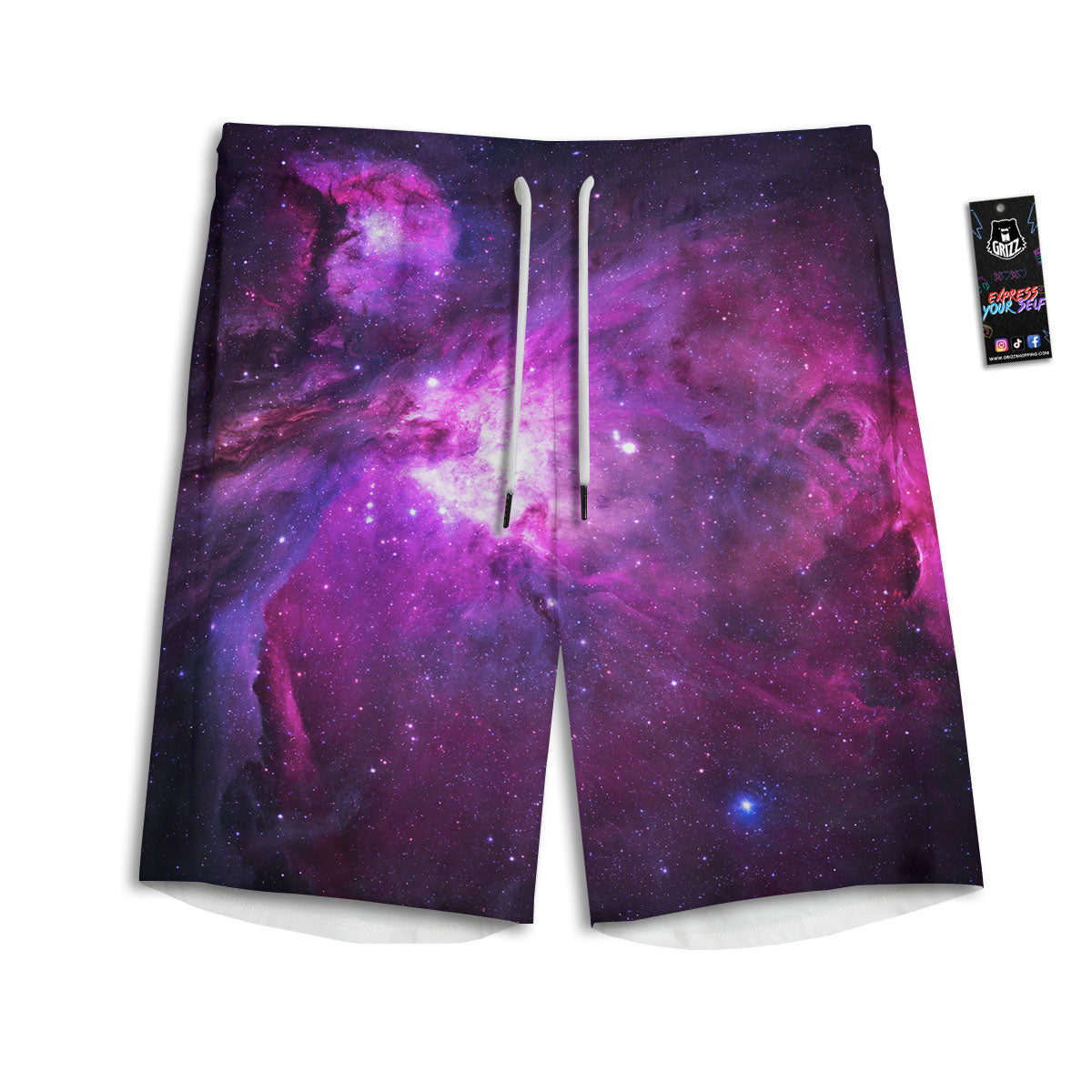 Nebula Galaxy Space Purple Stars Print Men's Athletic Shorts